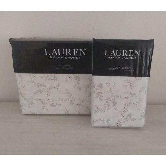 Ralph Lauren CAROLYNE VINE White Queen Sheet Set w/2-Pack Standard Pillowcases - Picture 1 of 13
